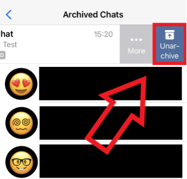 iPhone screenshot showing the “undo” option of an archived WhatsApp chat