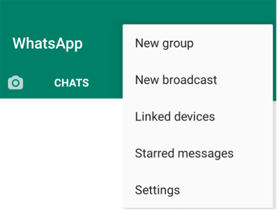Screenshot of start menu in WhatsApp