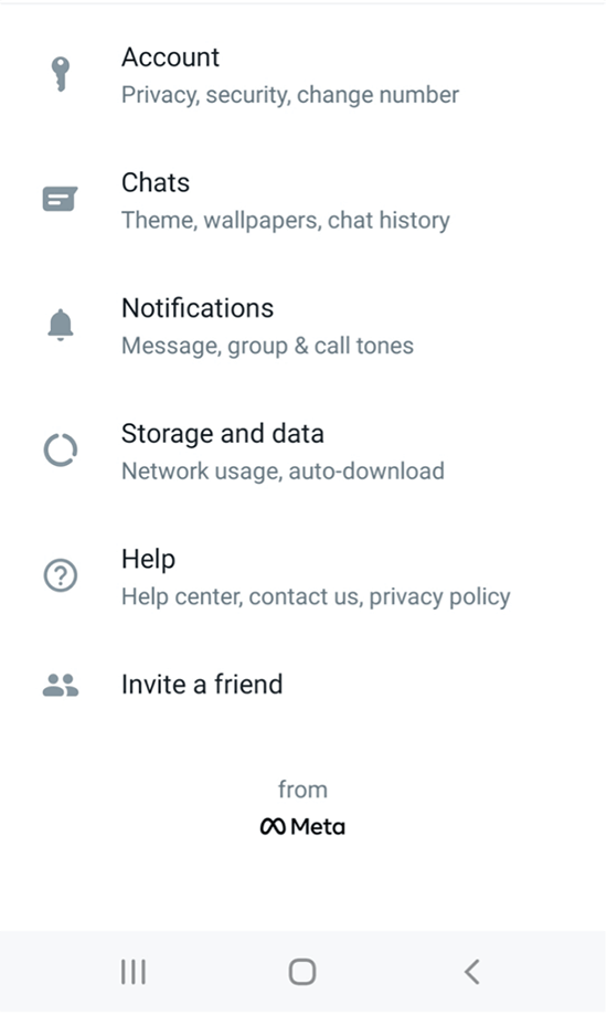 Screenshot of WhatsApp Settings