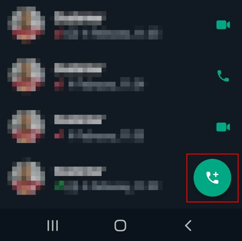 WhatsApp: Handset icon at bottom right