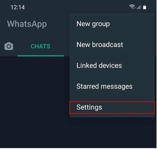 WhatsApp: “Settings” in menu