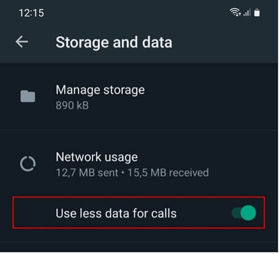 WhatsApp: Move the “Use less data for calls” slider in “Storage and data” to the right