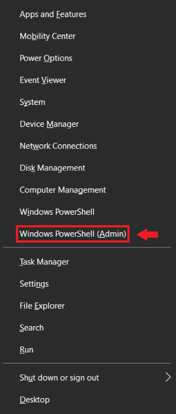 Go to “Windows PowerShell (Admin)”