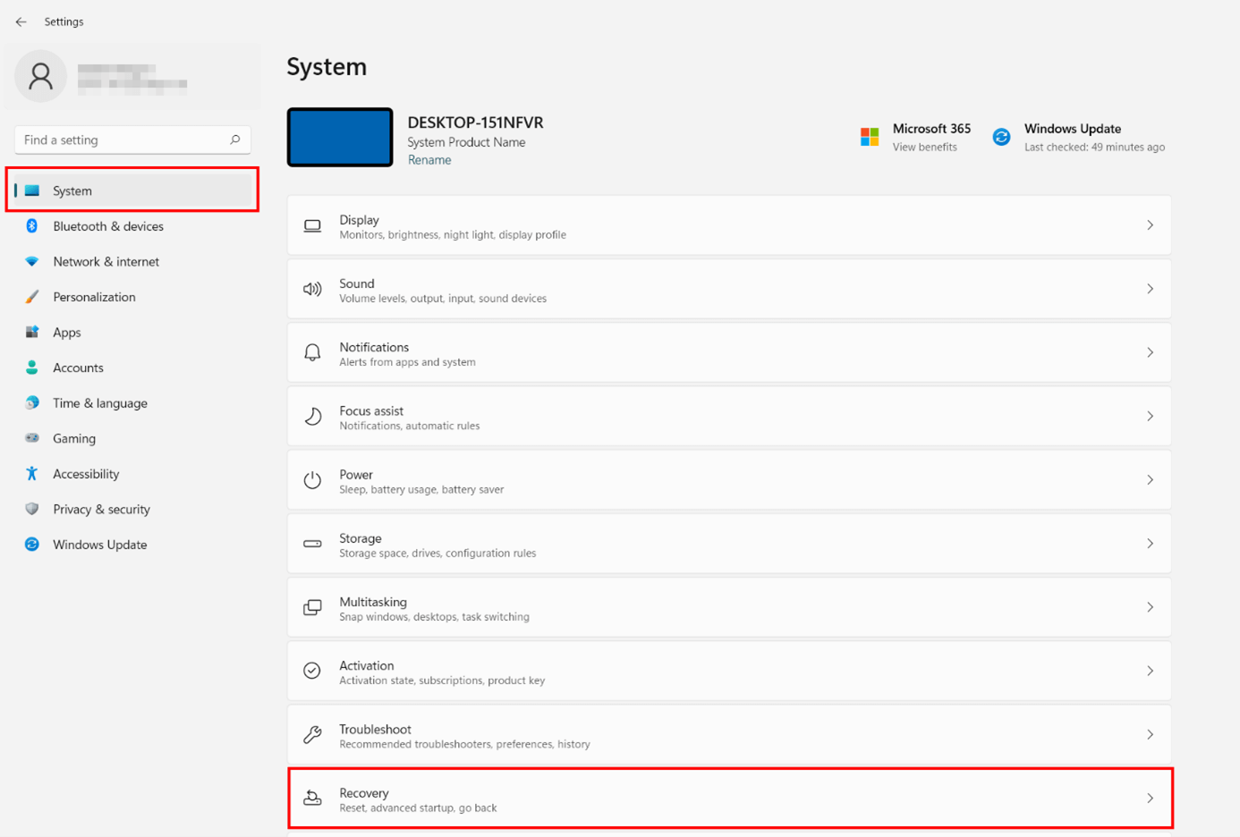 Windows 11 settings: “Recovery”