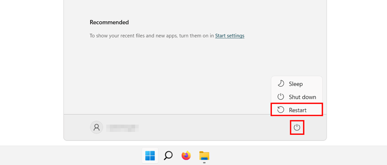 “On/Off” button in Windows 11 start menu