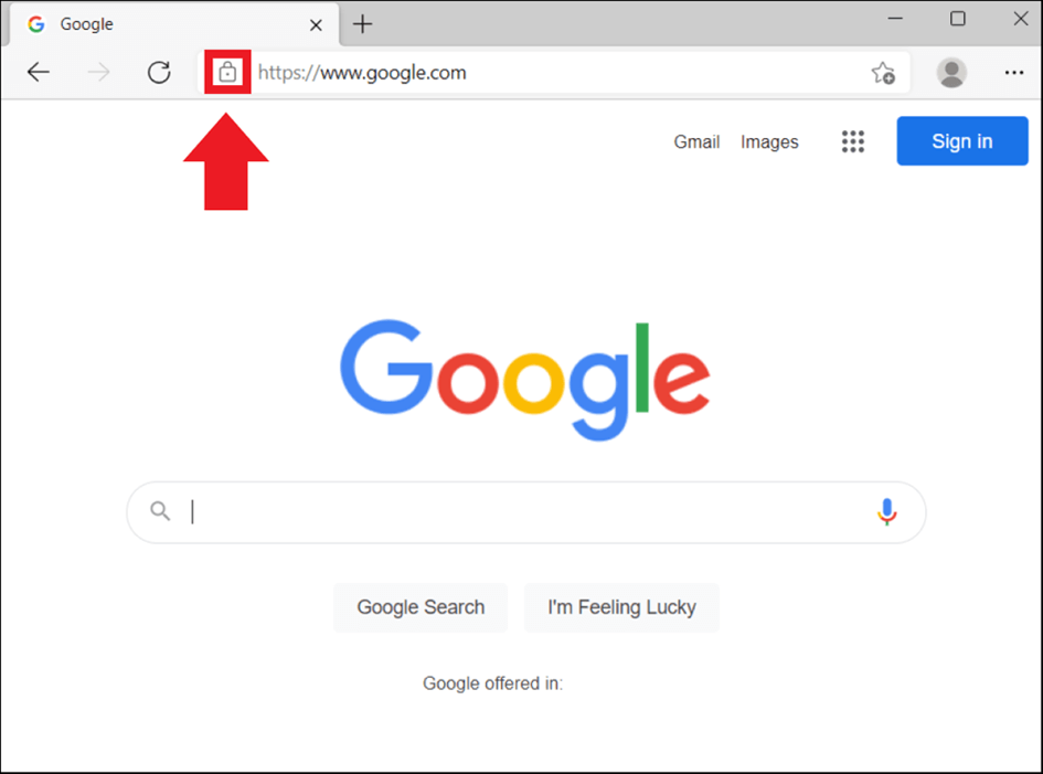 The lock symbol next to the website URL