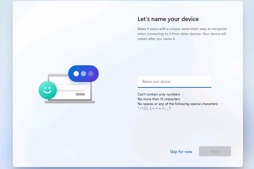 Windows 11 installation: name device