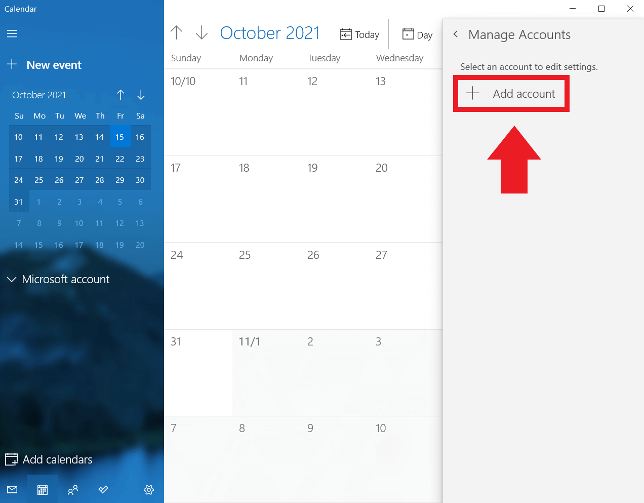 Windows Calendar: “Add account”