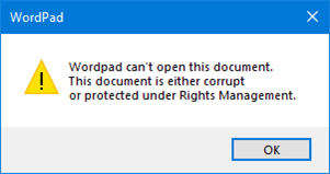 Encrypted document cannot be opened with WordPad