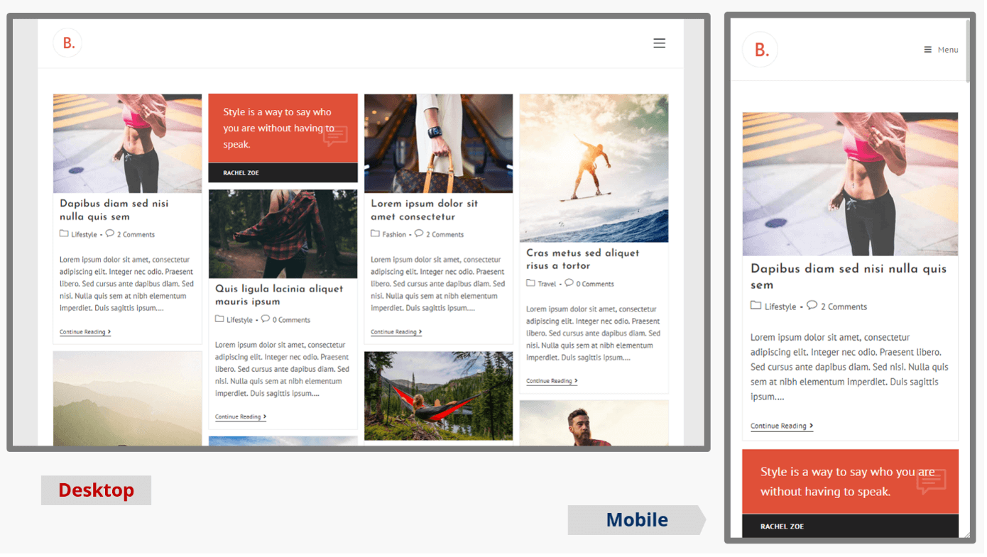 Desktop and mobile screenshots of the WordPress blog theme OceanWP in a blogger layout