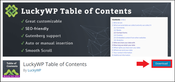 Download page for the “LuckyWP Table of Contents” plugin