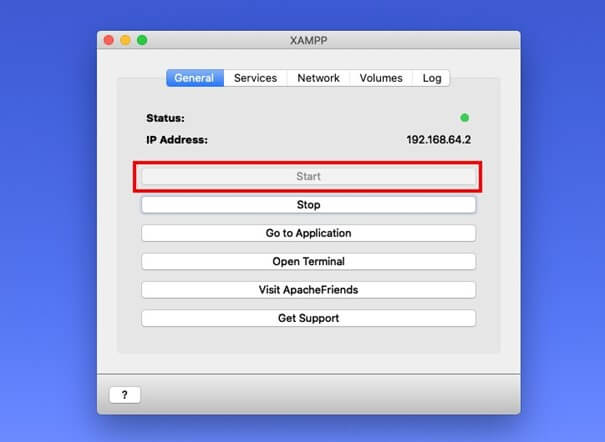 User interface with XAMPP settings