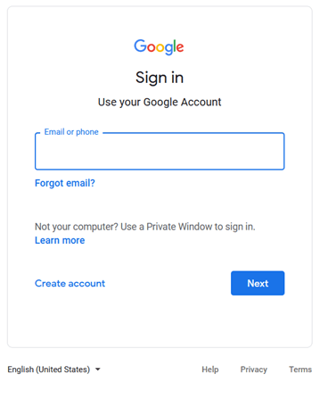 Google account: registration
