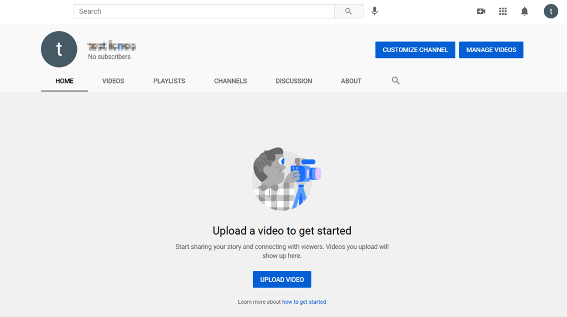 Your YouTube channel: start-up menu