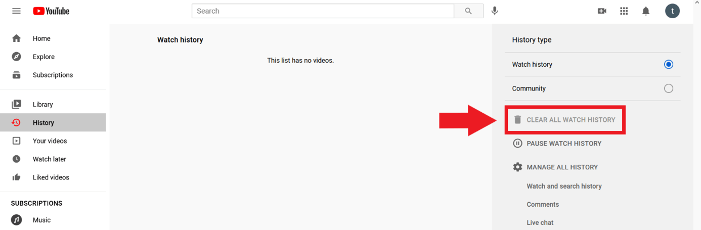 YouTube: “Clear all watch history” option