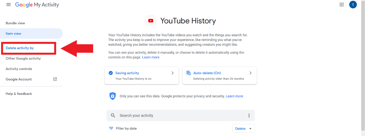 YouTube: “Delete activity by”