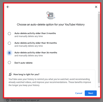 YouTube: Activate auto-delete option