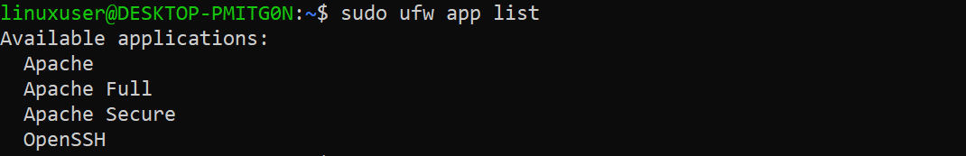 Linux terminal: Apache application profile list