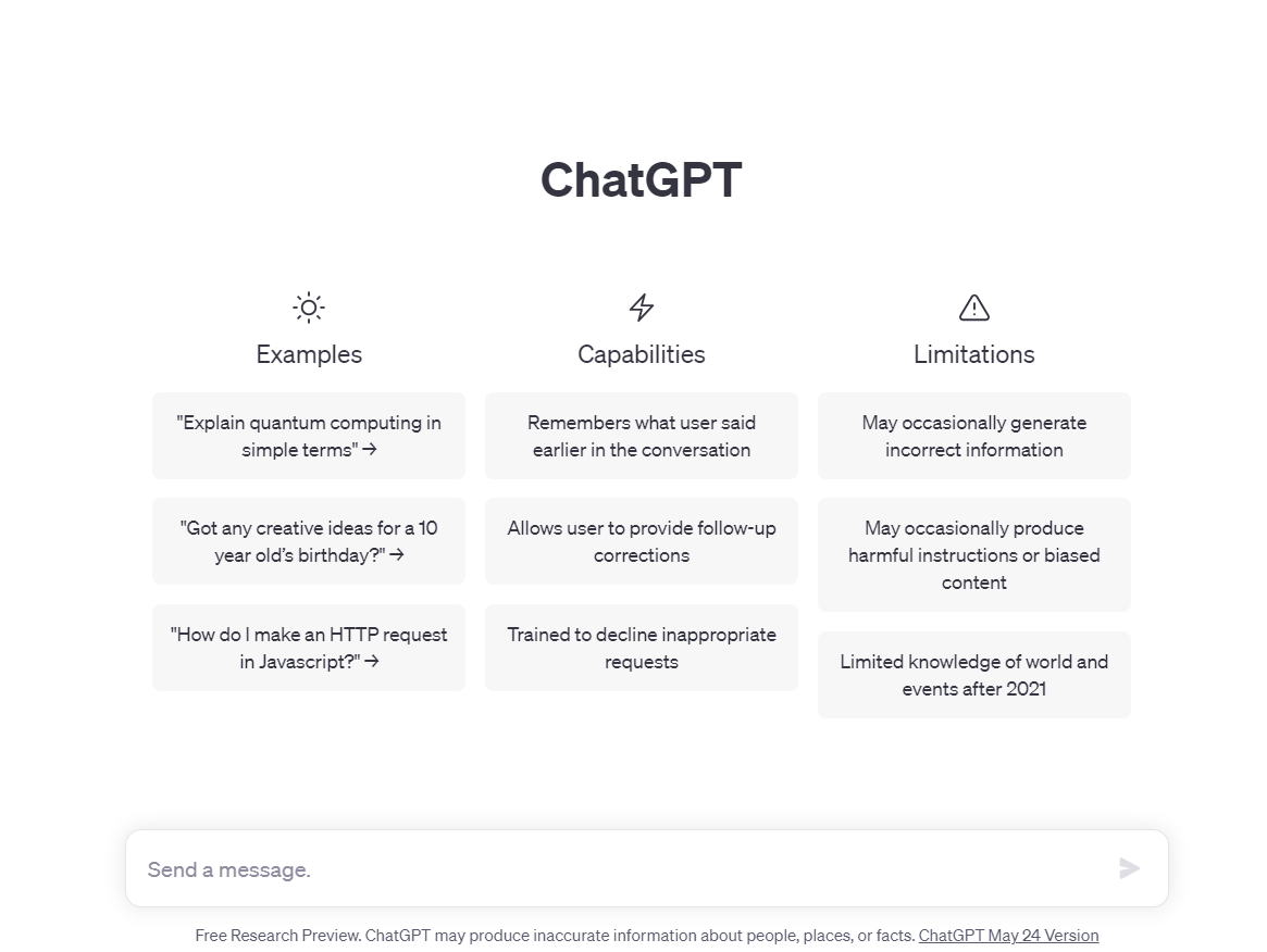 Screenshot of the ChatGPT user interface Screenshot of the ChatGPT user interface