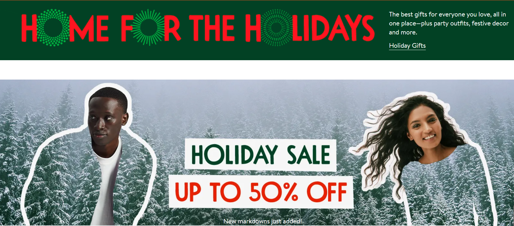 Screenshot showing the holiday design on Nordstrom’s homepage