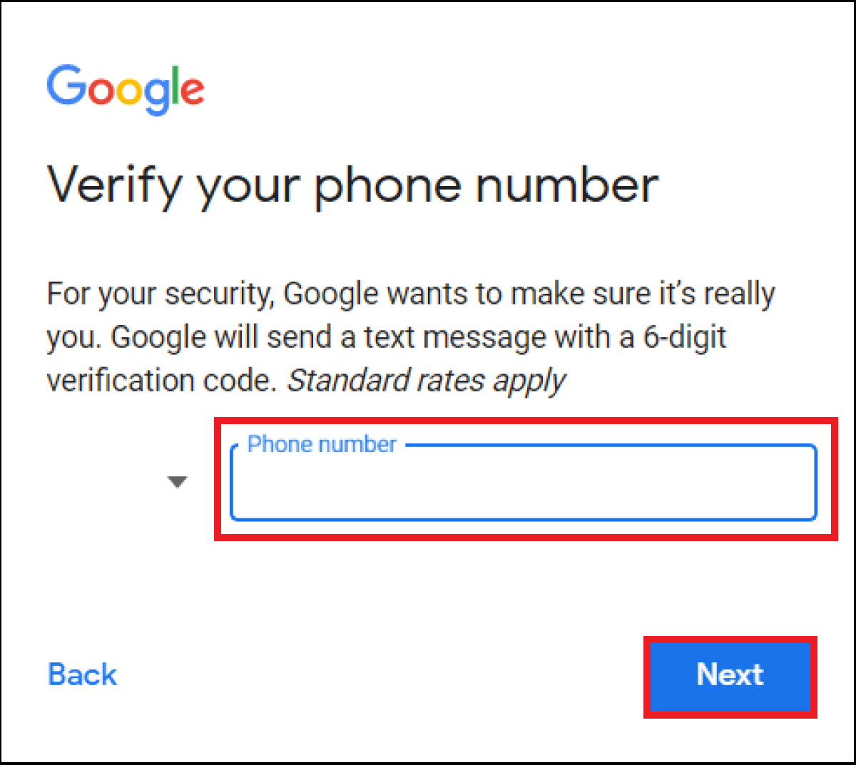 The Google registration page for entering further required user data The Google registration page for entering further required user data