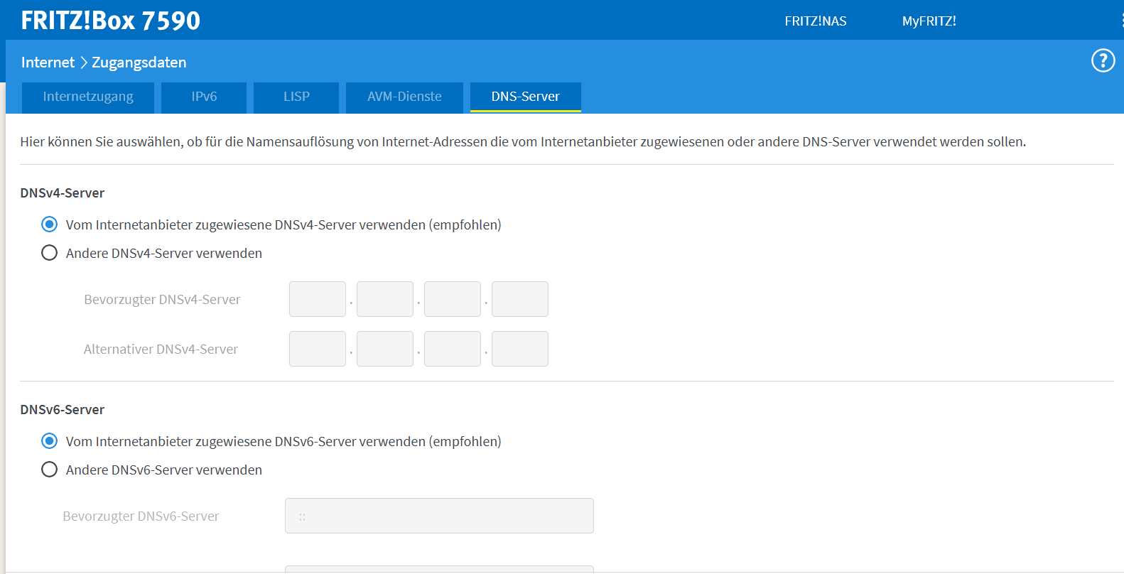 DNS server settings of a Fritz!Box