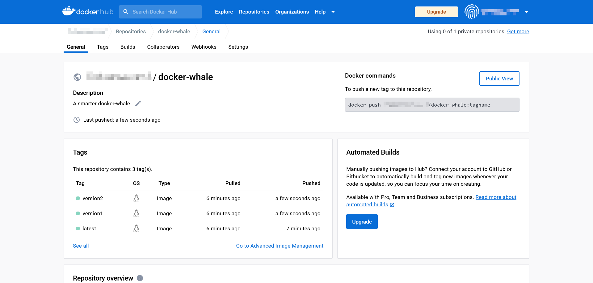 Docker hub: The “Tags” tab Docker hub: The “Tags” tab