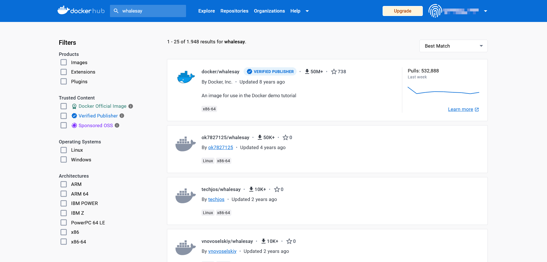 The search function in Docker hub The search function in Docker hub