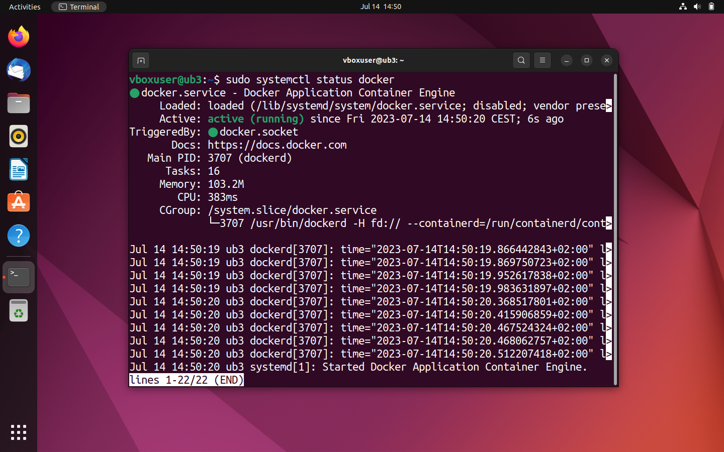The status query via systemctl shows: The Docker engine is active (running) The status query via systemctl shows: The Docker engine is active (running)