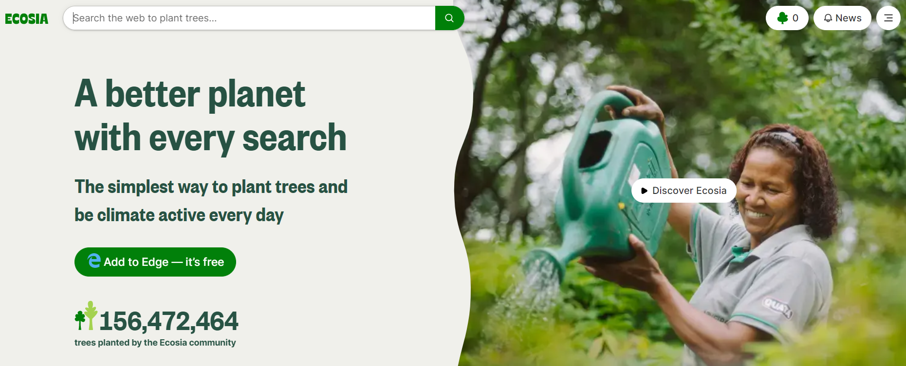 The Ecosia search engine’s home page The Ecosia search engine’s home page