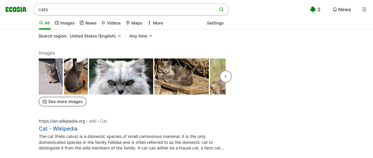 Ecosia search results for the term “cats” Ecosia search results for the term “cats”
