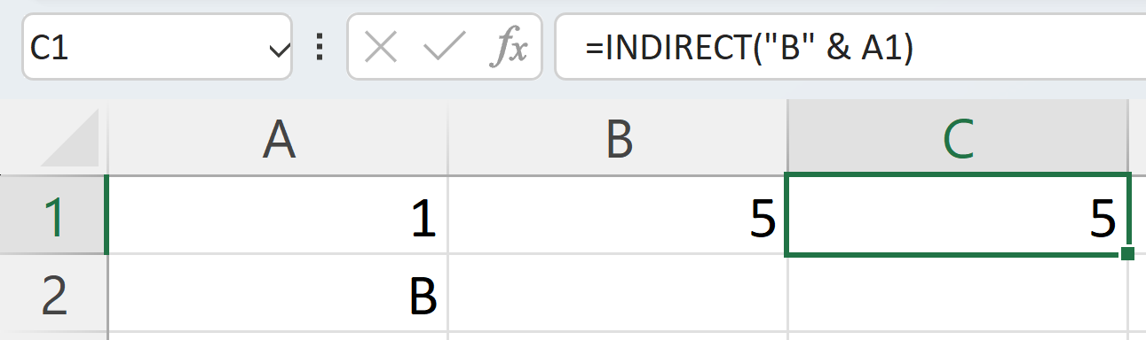 The INDIRECT Excel function shown with a text entry in the cell reference