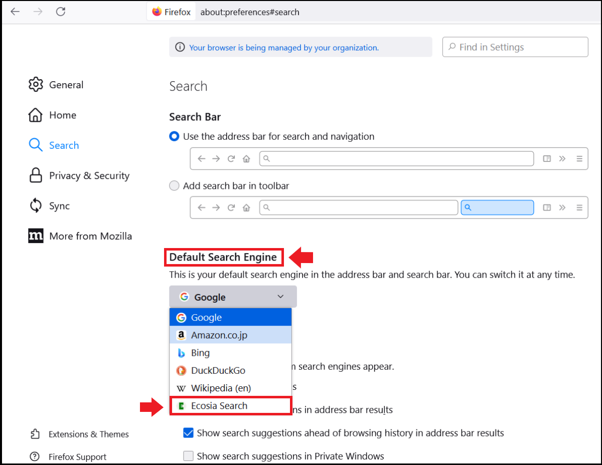 Firefox “Search” menu Firefox “Search” menu