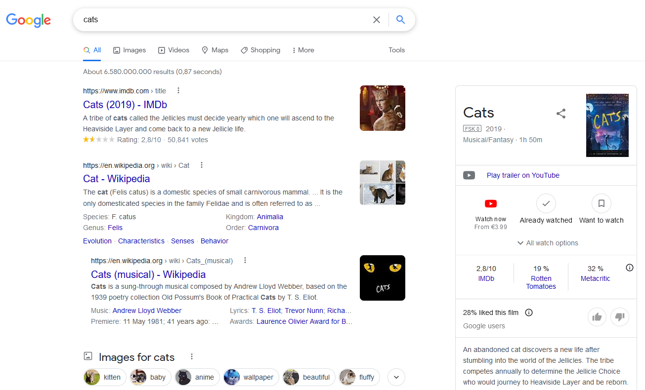 Google search results for the term “cats”