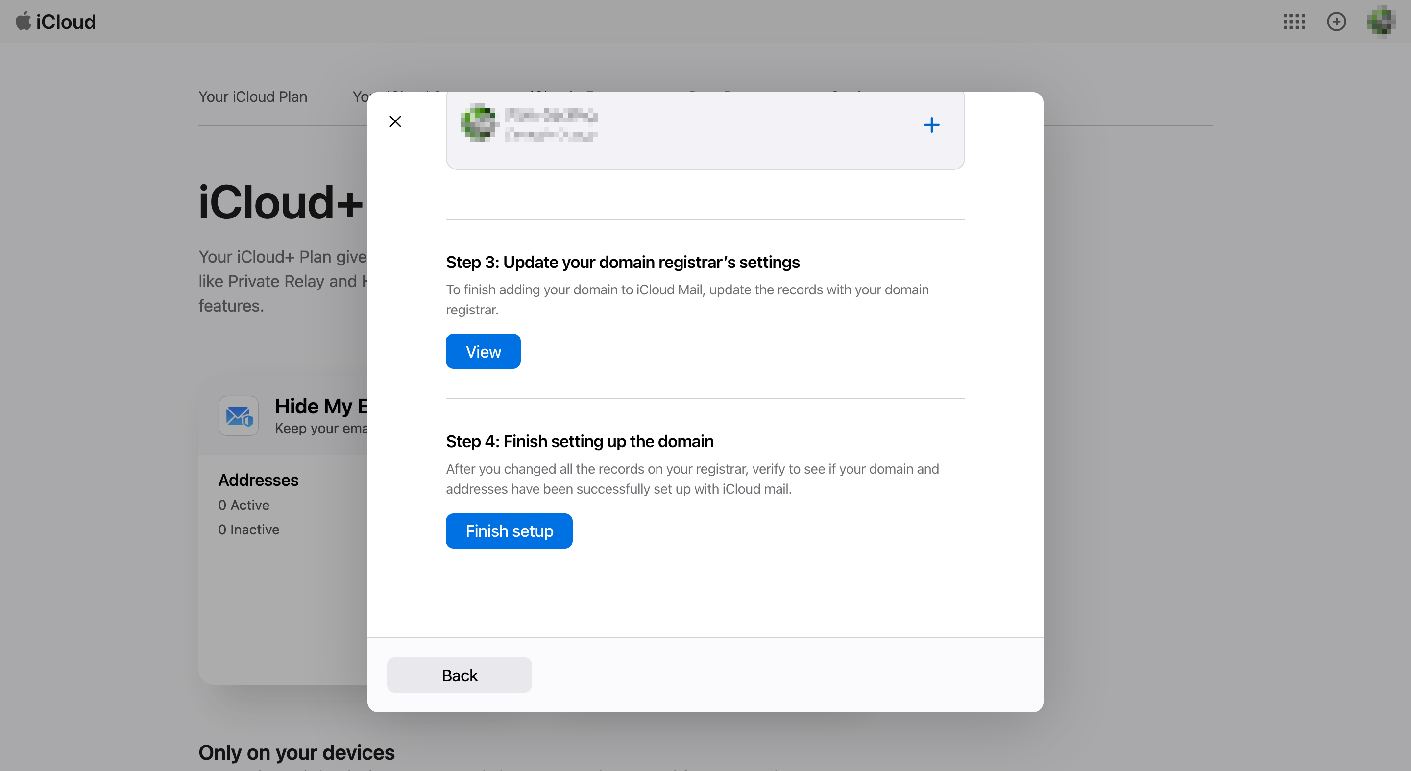 iCloud Mail: Domain registrar settings