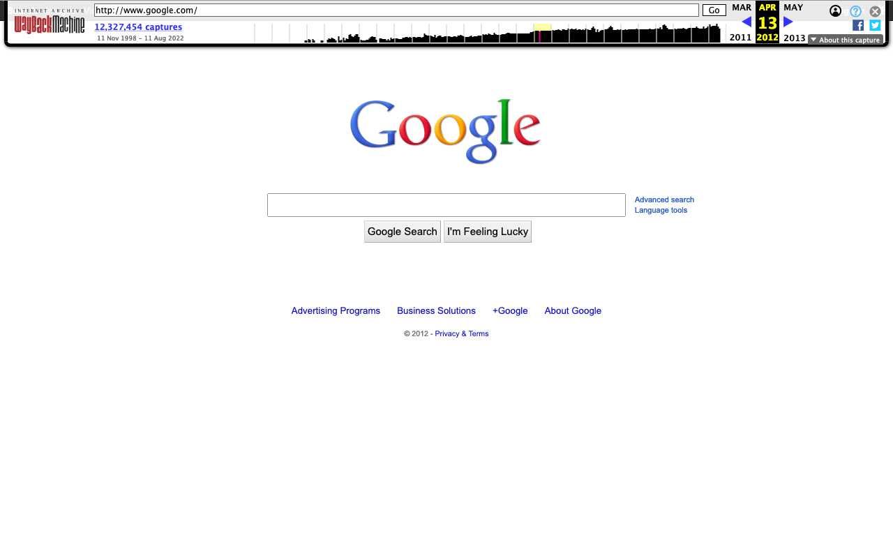 Archived version of the Google homepage from 2012