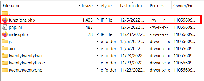 Screenshot of the functions.php file Screenshot of the functions.php file