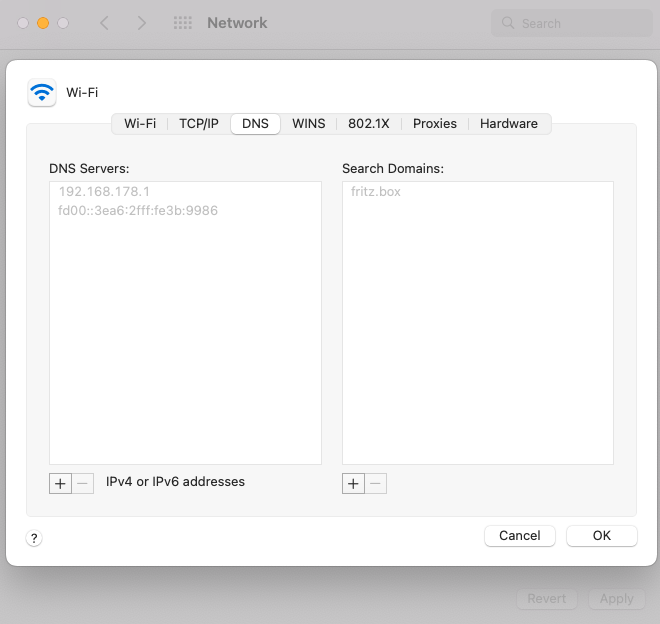 Screenshot of Mac network settings