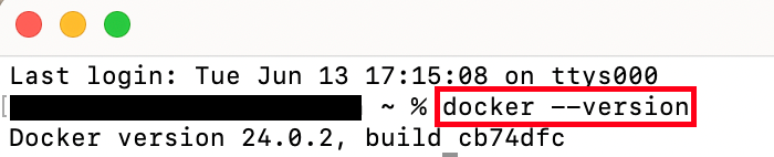 Screenshot of Mac terminal after running docker –version