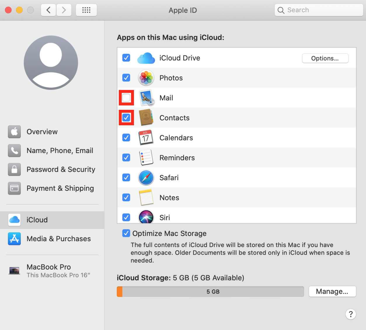 Screenshot of a Mac user interface showing apps connected with iCloud