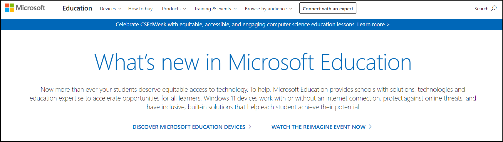 Microsoft Office 365 Education web page