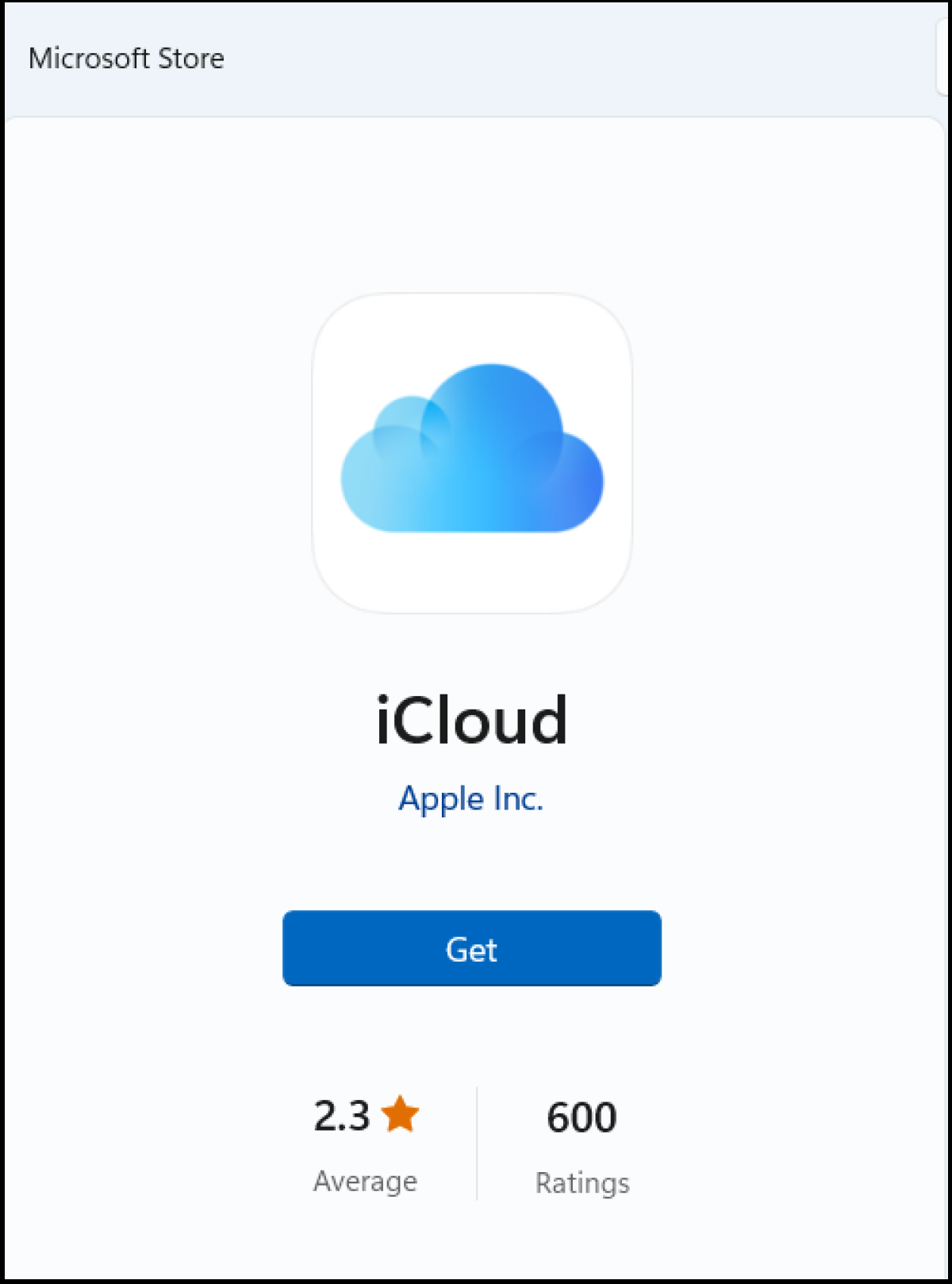 The iCloud desktop app in the Microsoft Store