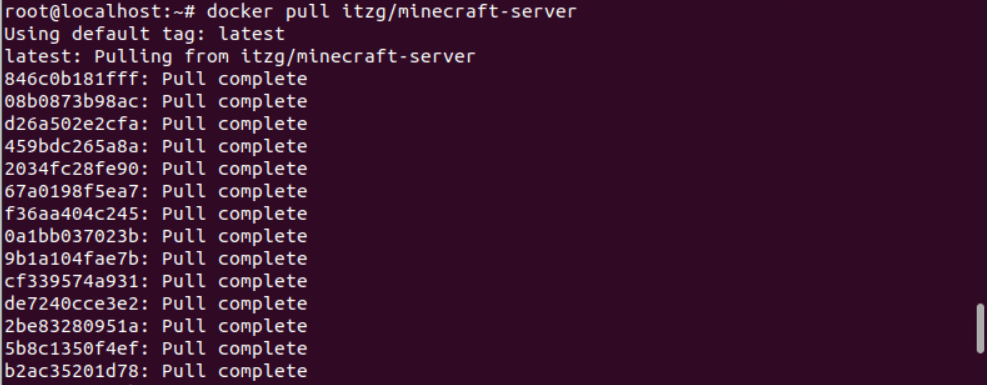 Pulling the Minecraft Docker container via Ubuntu terminal