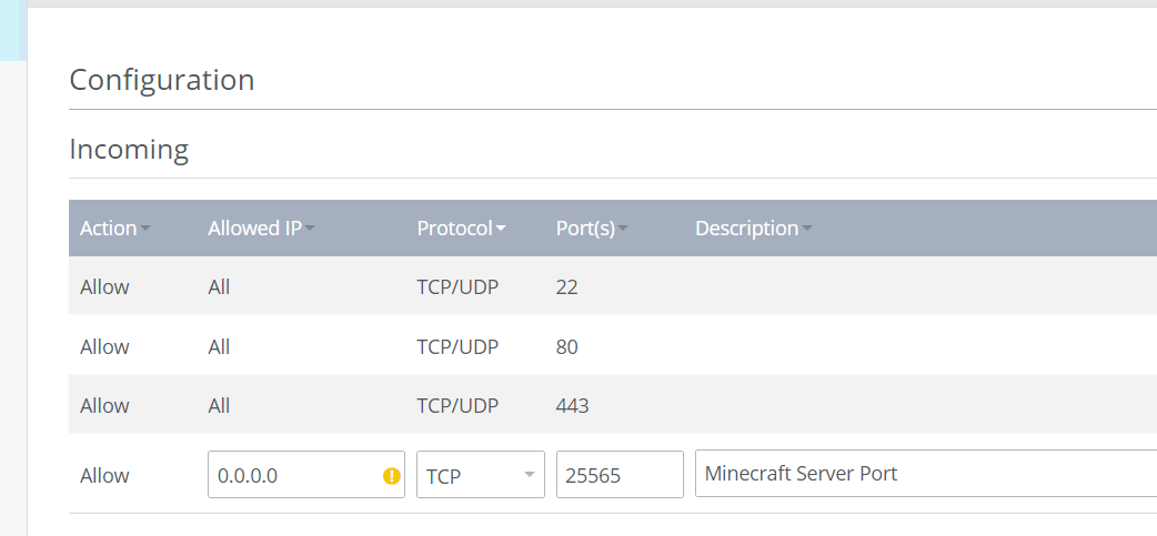 Port enabling in the IONOS Cloud Panel Port enabling in the IONOS Cloud Panel