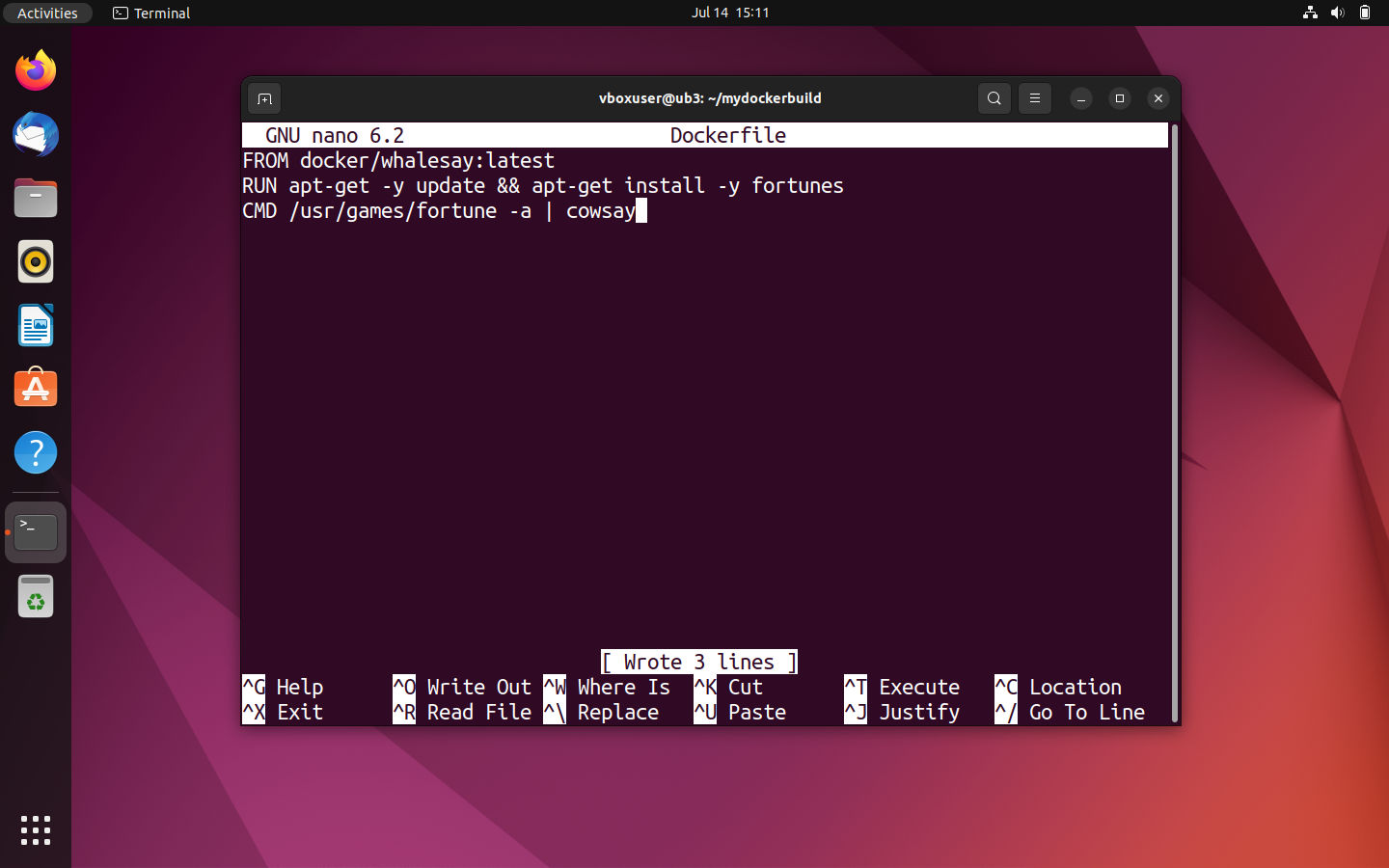 The text editor Nano in the Ubuntu terminal