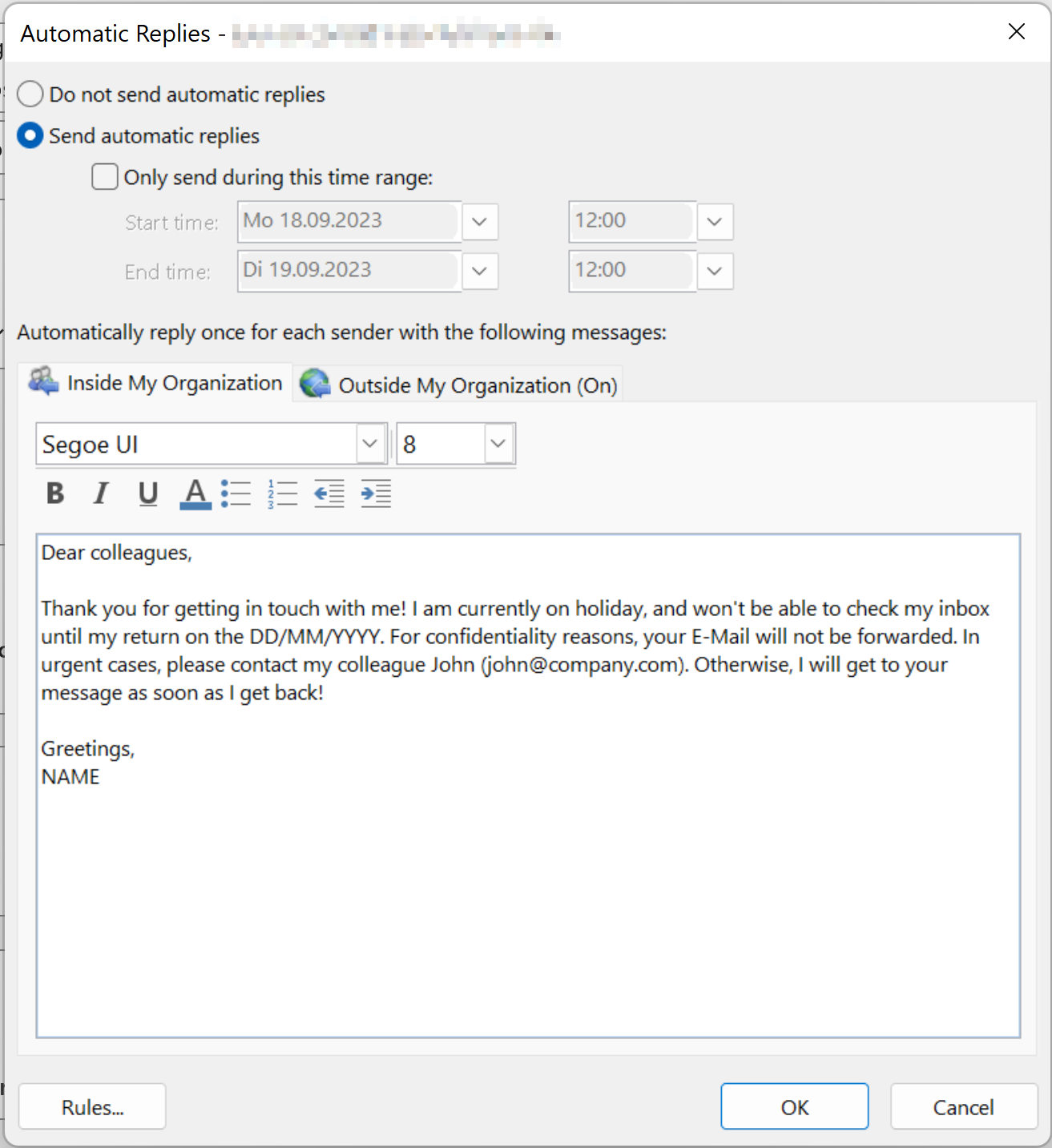 How to set up an outofoffice reply in Outlook IONOS