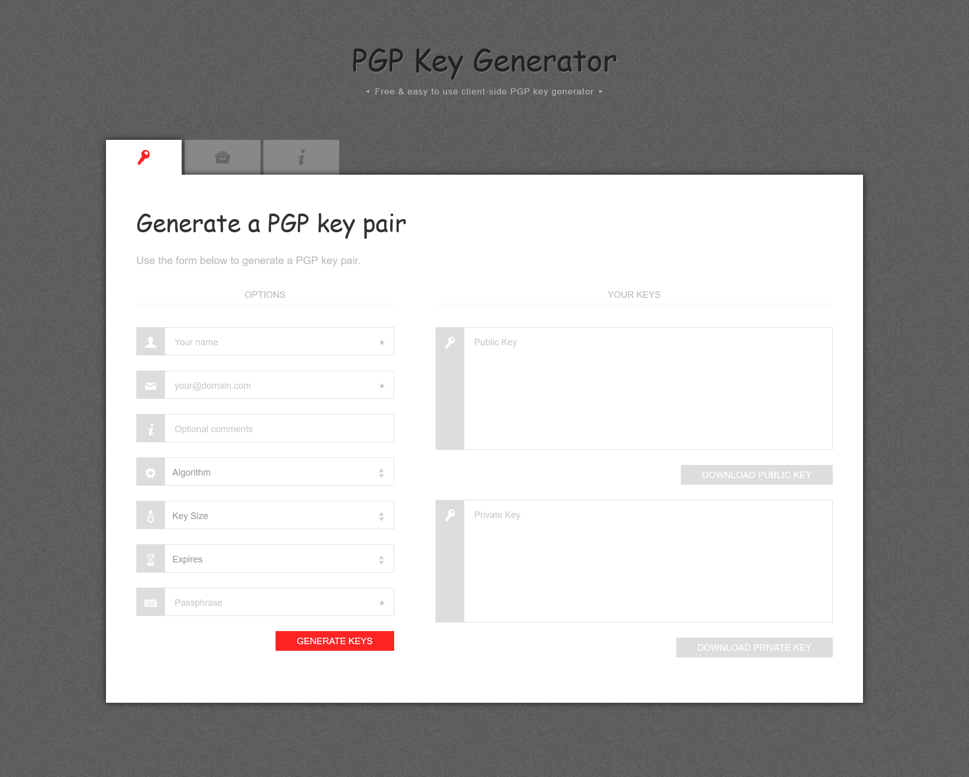 Web tool for PGP encryption generator