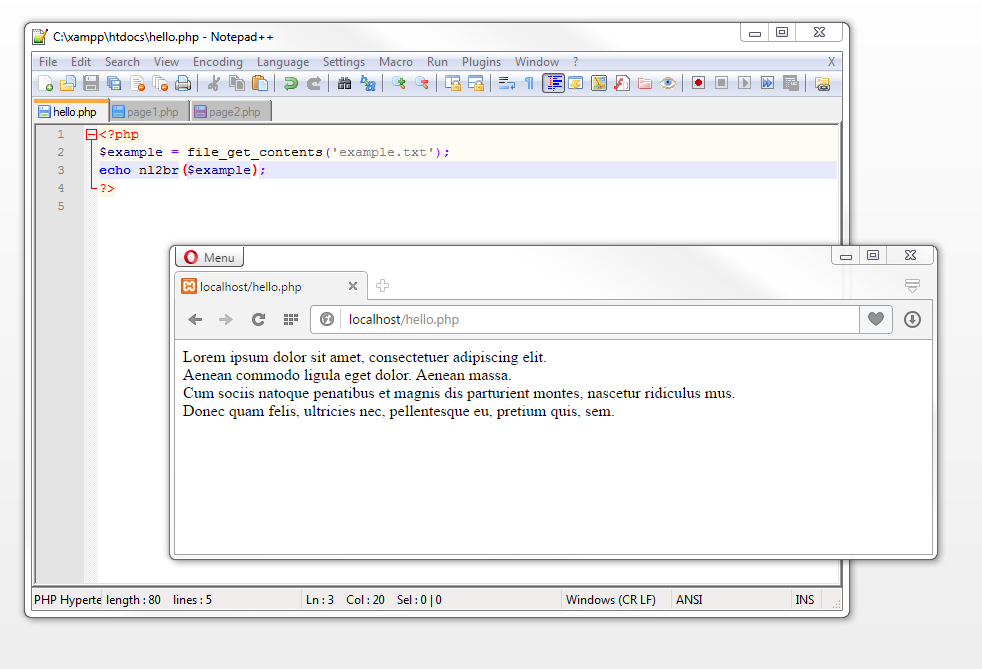 The nl2br() function in the application The nl2br() function in the application
