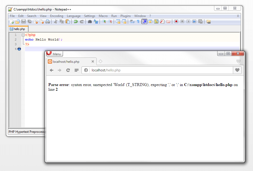 Error message from web browser: Parse error