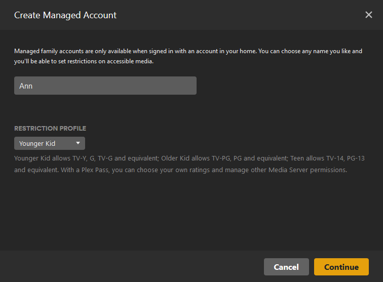 Plex server: Create other user accounts and set up age limits